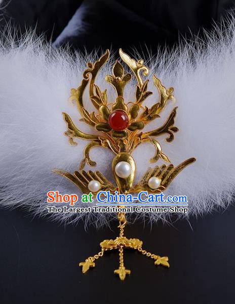 China Traditional Ming Dynasty Golden Phoenix Hair Crown Handmade Palace Hair Jewelry Ancient Queen Hairpin