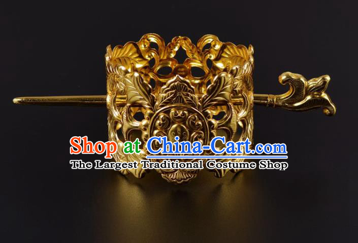 Chinese Traditional Hanfu Hair Accessories Ancient Tang Dynasty Emperor Golden Hairdo Crown Hairpin