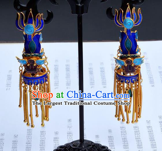 Handmade Chinese Ancient Empress Cloisonne Jewelry Traditional Qing Dynasty Court Kylin Earrings Accessories