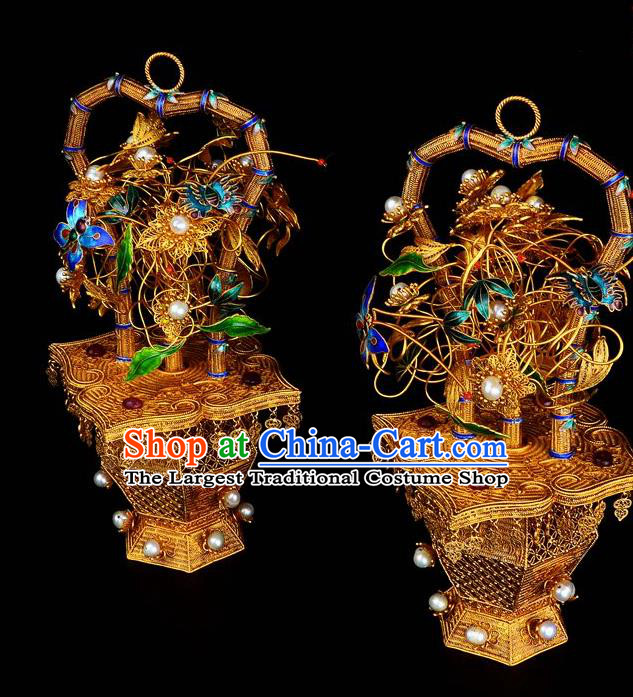 Handmade Chinese Ancient Empress Jewelry Traditional Qing Dynasty Court Filigree Earrings Accessories