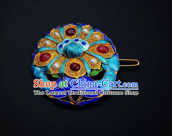 Handmade Chinese Traditional Qing Dynasty Court Cloisonne Lotus Breastpin Accessories Ancient Empress Gems Brooch Jewelry