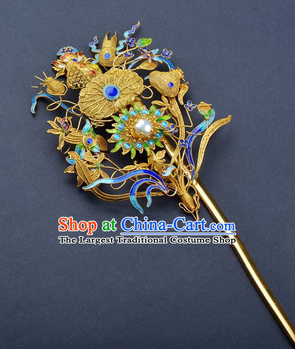 Traditional China Qing Dynasty Palace Hair Stick Handmade Hair Ornament Ancient Empress Blueing Orchid Hairpin