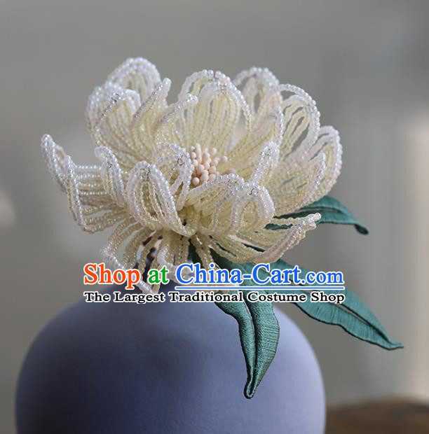 Chinese Ancient Bride Hair Stick Hanfu White Beads Peony Hairpin Traditional Wedding Hair Accessories