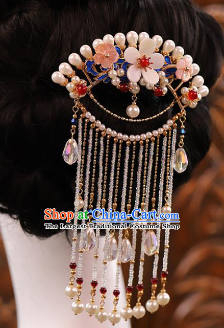 Chinese Ancient Bride Pearls Tassel Hair Comb Traditional Wedding Hair Accessories Hanfu Plum Blossom Hairpin