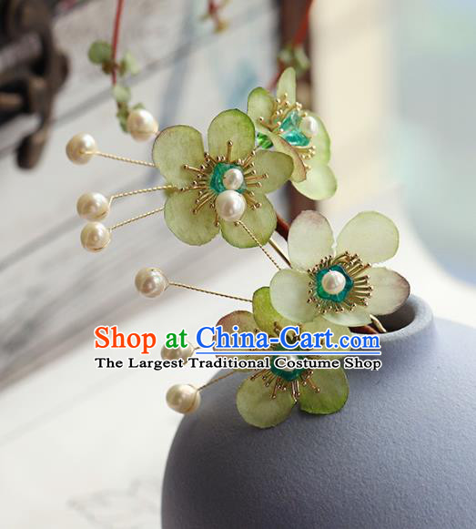 Chinese Traditional Hanfu Green Plum Blossom Hairpin Wedding Hair Accessories Ancient Bride Flower Hair Stick