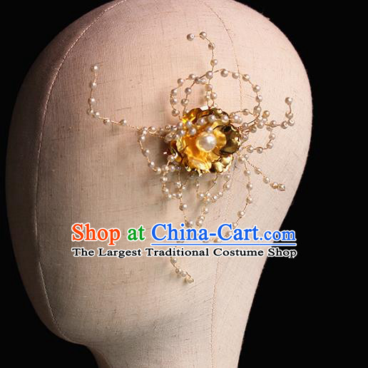 Chinese Traditional Hanfu Hairpin Wedding Hair Accessories Ancient Bride Golden Flower Hair Claw