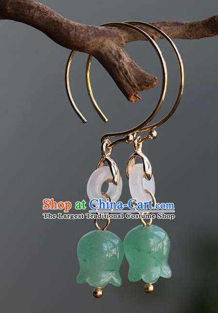 Handmade Chinese Traditional Wedding Ear Accessories Ancient Bride Aventurine Convallaria Earrings Jewelry