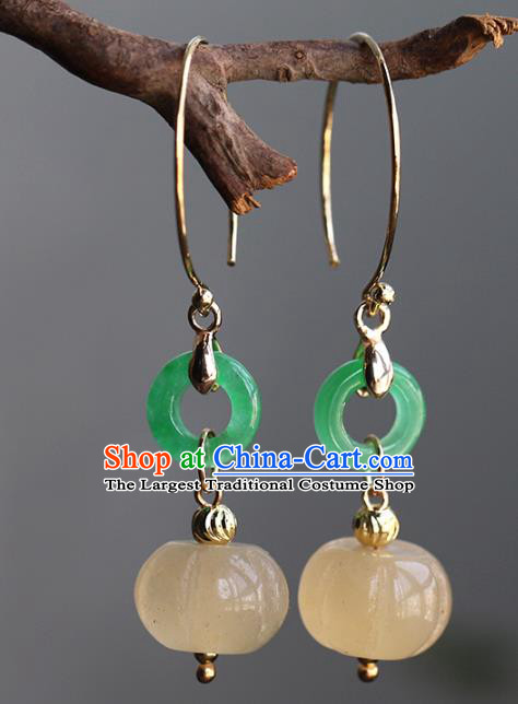 Handmade Chinese Ancient Bride Jade Pumpkin Earrings Jewelry Traditional Wedding Ear Accessories