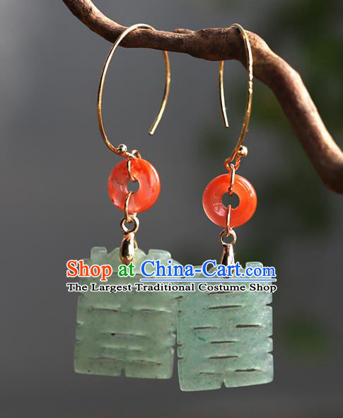 Handmade Chinese Traditional Wedding Jade Ear Accessories Ancient Bride Agate Earrings Jewelry