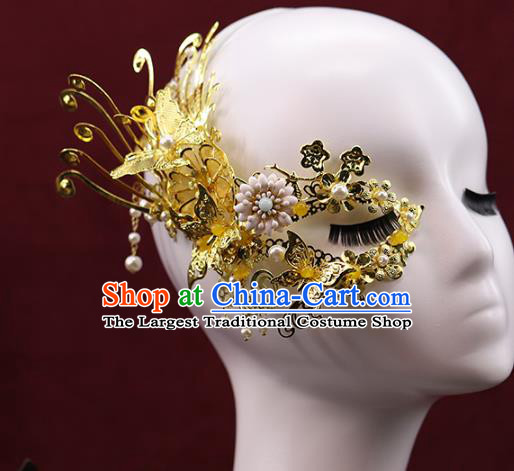 China Ancient Female Swordsman Golden Face Mask Traditional Drama Accessories