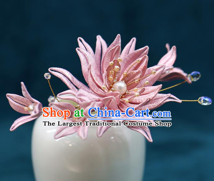 Chinese Ancient Bride Pink Silk Epiphyllum Hairpin Wedding Hair Accessories Traditional Hanfu Hair Stick