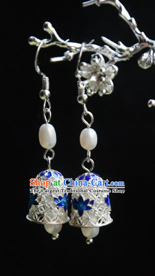 Handmade Chinese Traditional Blueing Lotus Ear Accessories Ancient Princess Argent Earrings Jewelry