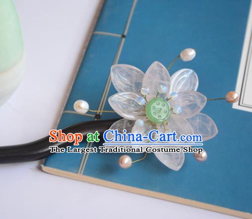 Chinese Ancient Princess Pink Lotus Hairpin Traditional Hair Accessories Hanfu Ebony Hair Stick