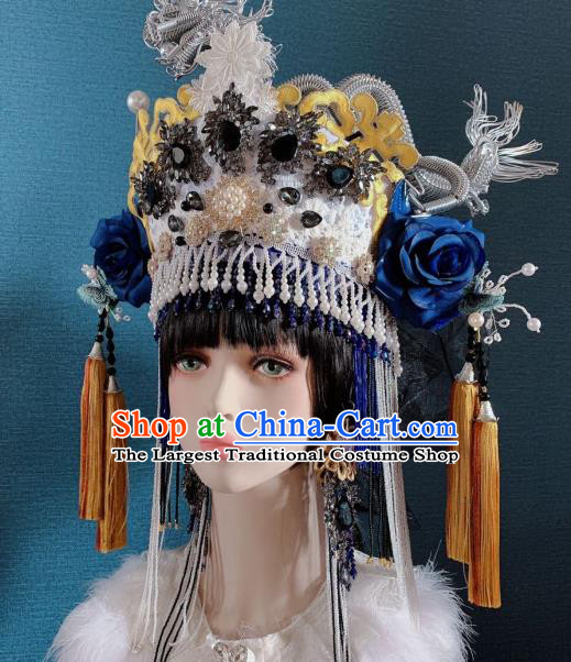 Handmade Chinese Bride Argent Phoenix Coronet Traditional Wedding Hair Accessories Stage Performance Headdress