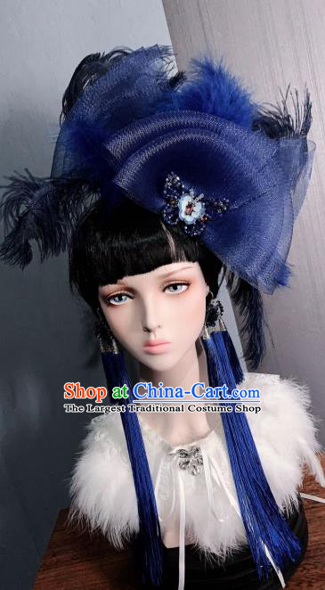 Top Court Handmade Cosplay Navy Veil Hair Stick Stage Show Hair Ornament Baroque Princess Hair Accessories