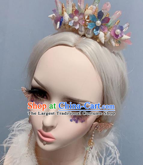 Top Stage Show Hair Ornament Handmade Halloween Cosplay Fairy Crystal Royal Crown Mermaid Princess Hair Accessories