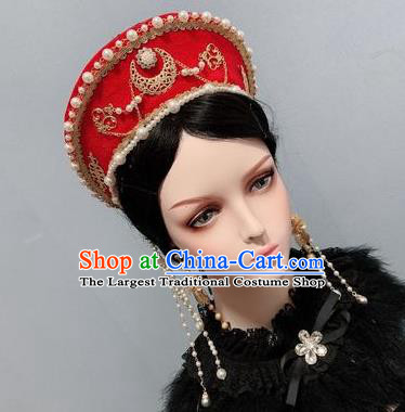 Handmade Cosplay Goddess Headwear Europe Wedding Royal Crown Baroque Queen Red Hat Hair Accessories