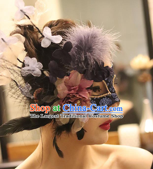 Top Stage Performance Face Accessories Fancy Ball Decorations Halloween Cosplay Princess Purple Feather Mask Flowers Blinder