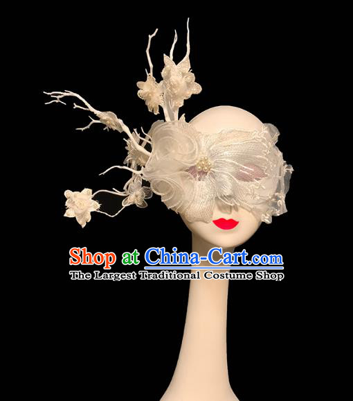 Top Cosplay Princess White Silk Flowers Mask Halloween Stage Performance Face Accessories Fancy Ball Decorations