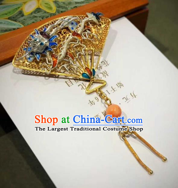 China Ancient Court Queen Cloisonne Brooch Traditional Qing Dynasty Golden Filigree Breastpin Jewelry Accessories