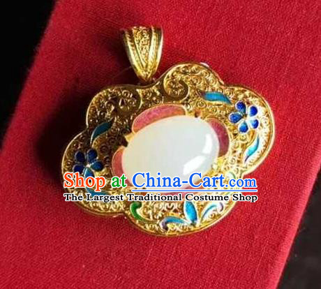 China Traditional Qing Dynasty White Chalcedony Jewelry Necklet Pendant Accessories Ancient Court Queen Cloisonne Necklace