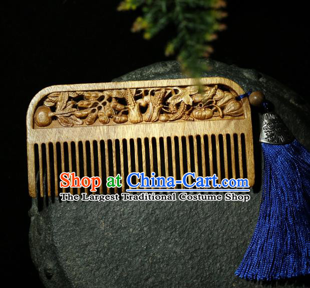 China Handmade Hair Accessories Wood Hairpin Traditional National Carving Nanmu Hair Comb