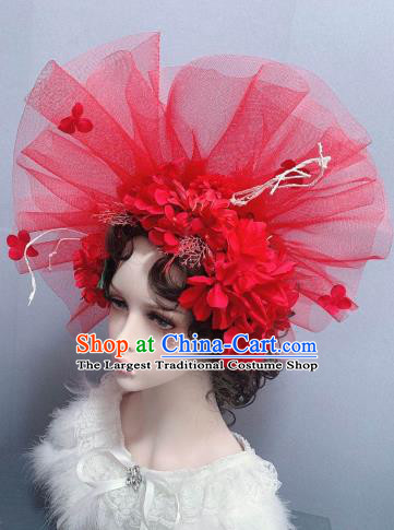 Top Stage Show Princess Headwear Handmade Royal Crown Wedding Hair Accessories Red Veil Top Hat