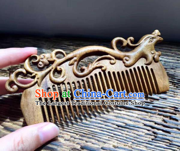 China Traditional National Carving Dragon Wood Hair Comb Handmade Hair Accessories Wedding Nanmu Hairpin