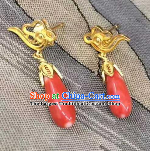 Handmade Chinese Traditional Golden Cloud Ear Accessories Classical Qing Dynasty Court Earrings Jewelry