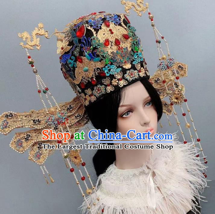 China Traditional Ming Dynasty Cloisonne Headwear Ancient Empress Wedding Phoenix Coronet Court Queen Luxury Tassel Hairpins Full Set