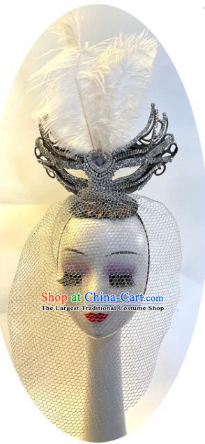 Handmade Stage Show Cosplay White Feather Headpiece Brazilian Carnival Headwear Baroque Queen Hair Accessories