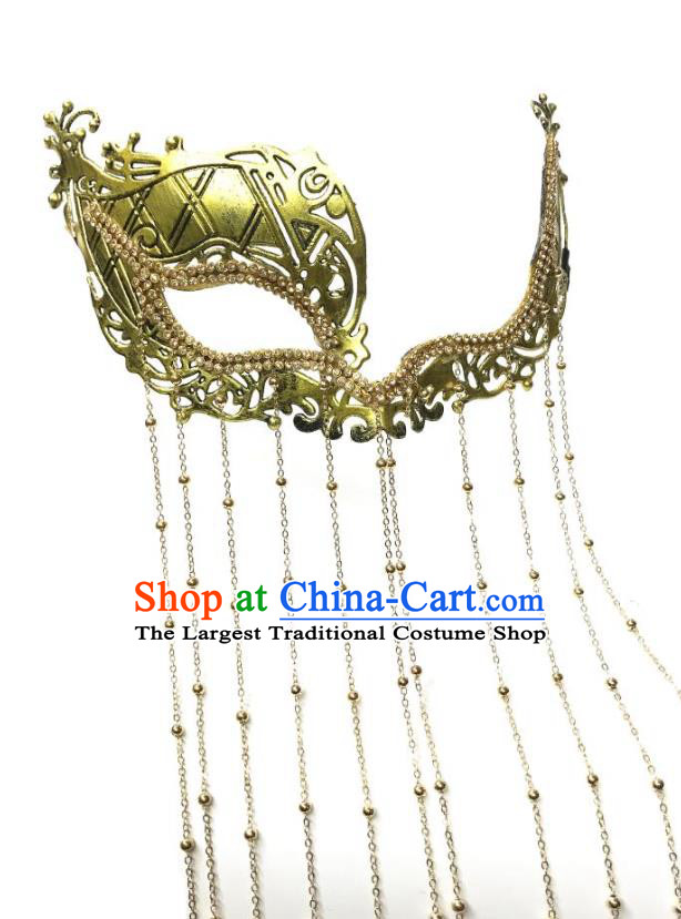 Top Halloween Fancy Ball Stage Performance Golden Tassel Face Accessories Cosplay Princess Mask