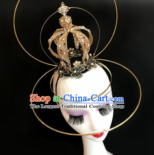 Handmade Halloween Cosplay Hair Accessories Gothic Queen Golden Royal Crown Stage Show Headdress