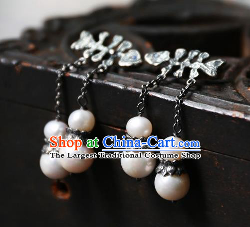 China Traditional Silver Jewelry National Fishbone Earrings Handmade Ear Accessories