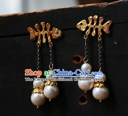 China Traditional Jewelry Handmade Ear Accessories National Golden Fishbone Earrings