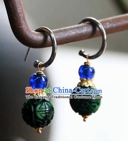 China Handmade Ear Accessories National Court Earrings Traditional Jade Carving Beads Jewelry