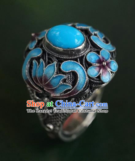 China Traditional Qing Dynasty Queen Cloisonne Ring Accessories Ancient Court Kallaite Jewelry