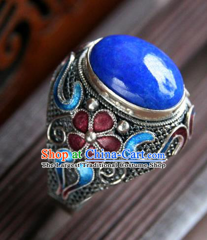 China Traditional Qing Dynasty Queen Enamel Plum Ring Accessories Ancient Court Woman Silver Circlet Jewelry