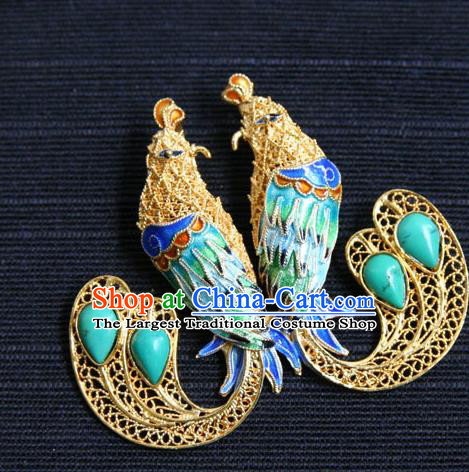 China Classical Cloisonne Phoenix Accessories Traditional National Silver Jewelry Handmade Brooch