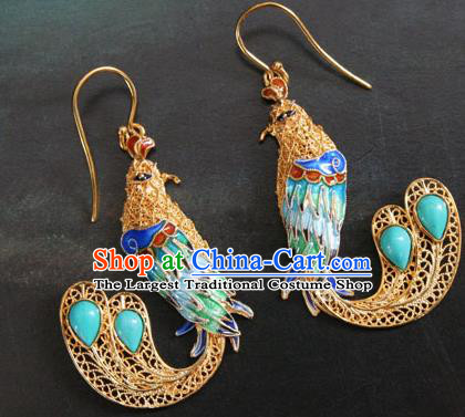 Handmade Cloisonne Phoenix Earrings Chinese Cheongsam Ear Accessories Traditional Kallaite Jewelry