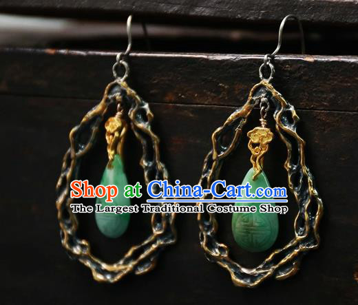 China National Jewelry Handmade Jade Ear Accessories Traditional Ancient Qing Dynasty Carving Lotus Earrings