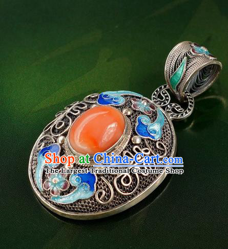 China Handmade Cloisonne Necklace Pendant National Ruby Jewelry Traditional Silver Accessories