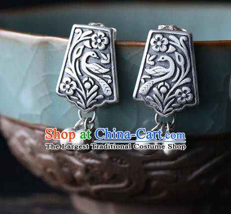 Handmade Chinese Cheongsam Jewelry Ear Accessories Traditional Silver Carving Earrings