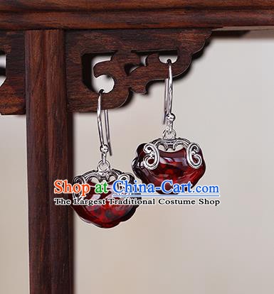 Handmade Chinese Silver Ear Cheongsam Garnet Earrings Traditional Jewelry Accessories