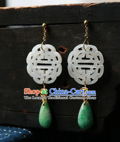 China National Wedding Jewelry Ancient Qing Dynasty Earrings Traditional Handmade White Jade Ear Accessories