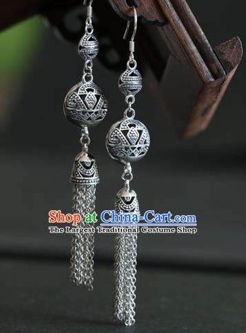 Handmade Chinese Classical Silver Tassel Earrings Traditional Ear Jewelry Hollowed Eardrop Accessories