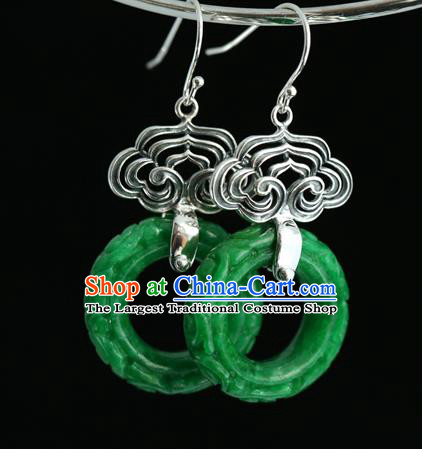 Handmade Chinese Traditional Silver Carving Cloud Ear Jewelry Eardrop Accessories Palace Jade Earrings