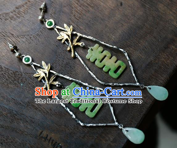 China Traditional Wedding Jewelry National Cheongsam Earrings Handmade Jade Ear Accessories