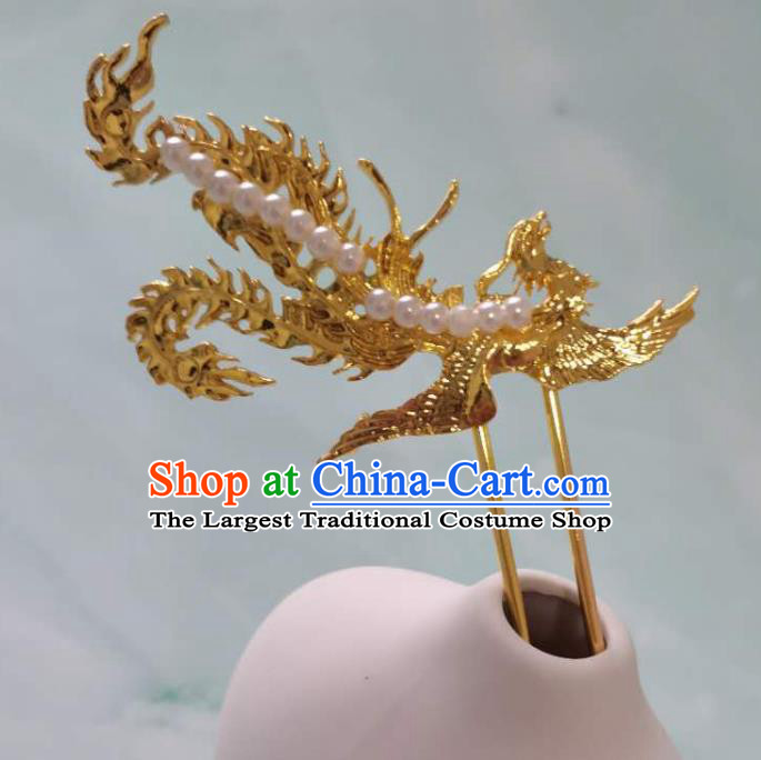 China Ming Dynasty Hair Stick Traditional Hanfu Hair Accessories Ancient Golden Phoenix Hairpins