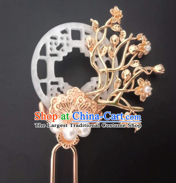 China Tang Dynasty Shell Hair Stick Traditional Hanfu Hair Accessories Ancient Noble Woman Golden Plum Hairpins